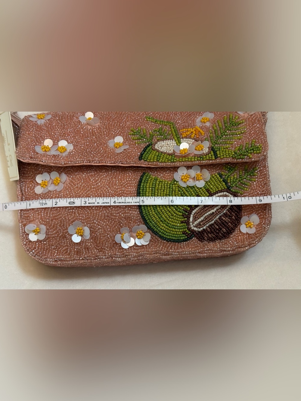 Sol and Mer handcrafted beaded Pink Floral Coconut Bag NWT Tik Tok viral. - Picture 9 of 11